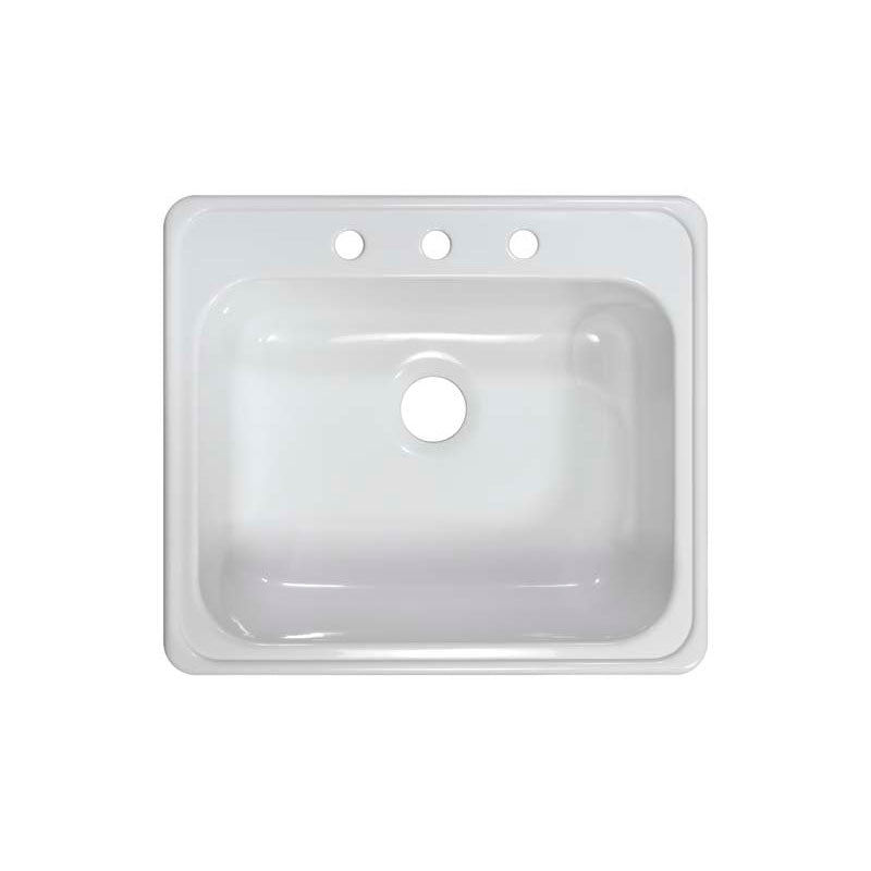 Lyons Industries DKS01X White 25"x22" Single Bowl Acrylic 9" Deep Kitchen Sink with Three Faucet Holes