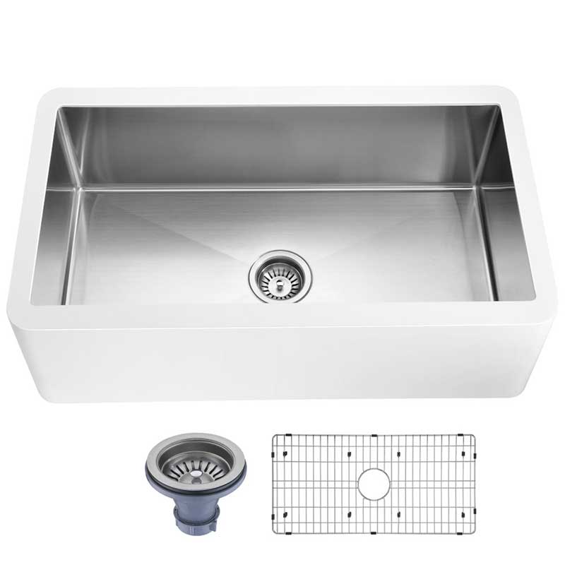 Anzzi Apollo Series Farmhouse Solid Surface 36 in. 0-Hole Single Bowl Kitchen Sink with Stainless Steel Interior in Matte White K-AZ271-A1