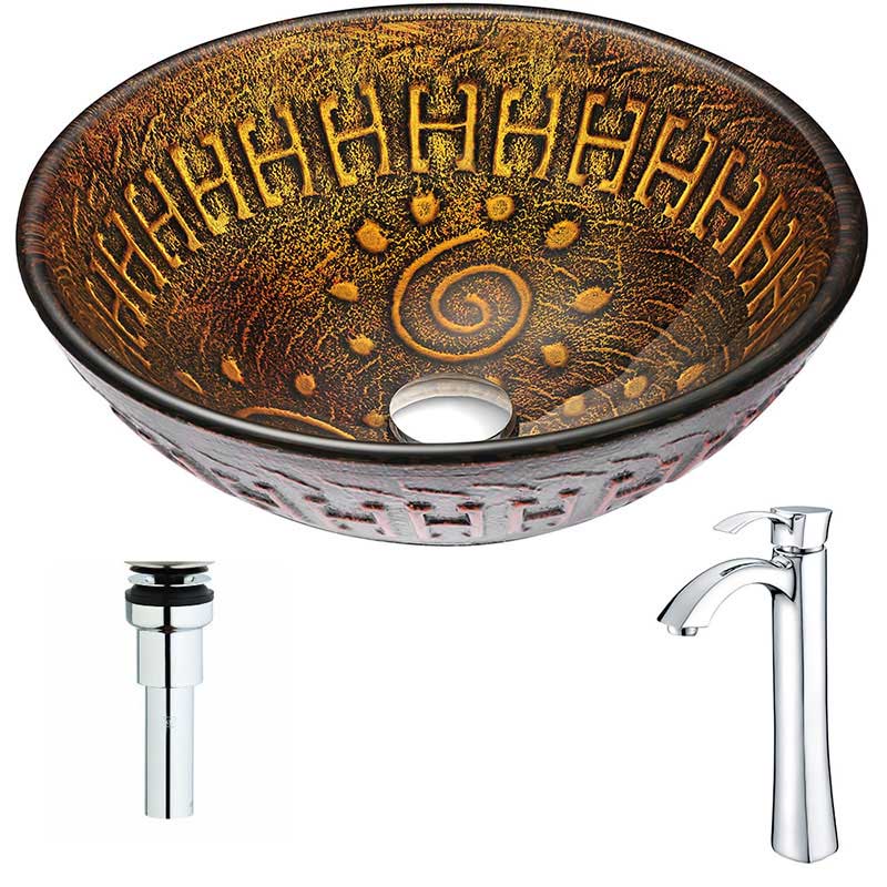 Anzzi Opus Series Deco-Glass Vessel Sink in Lustrous Brown with Harmony Faucet in Chrome