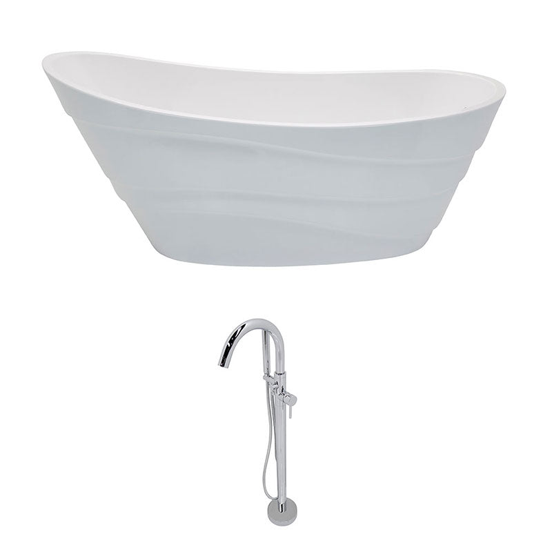 Anzzi Stratus 5.6 ft. Acrylic Freestanding Non-Whirlpool Bathtub in White and Kros Series Faucet in Chrome