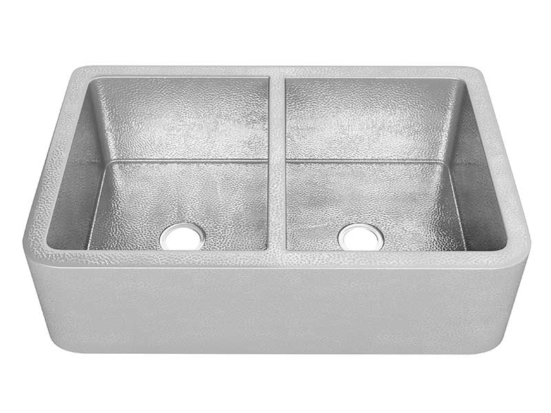 Anzzi Bengal Farmhouse Handmade Copper 33 in. 50/50 Double Bowl Kitchen Sink in Hammered Nickel SK-022 7