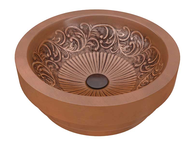 Anzzi Thessaly 17 in. Handmade Vessel Sink in Polished Antique Copper with Floral Design Interior BS-007 6