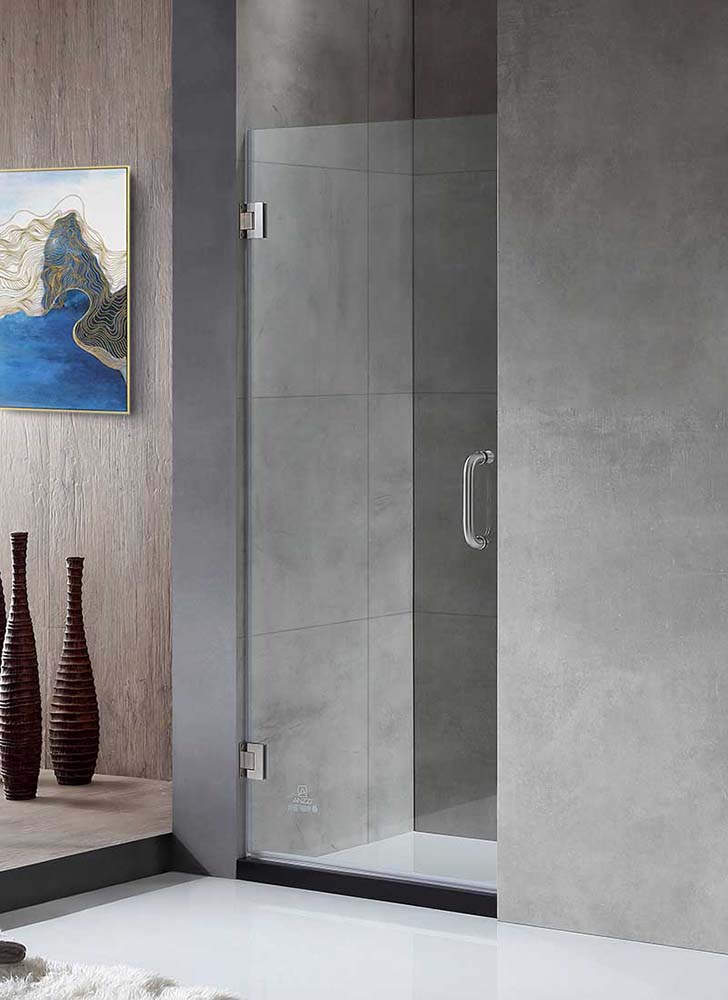Anzzi Passion Series 30 in. by 72 in. Frameless Hinged Shower Door in Brushed Nickel with Handle SD-AZ8075-02BN