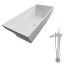 Anzzi Crema 5.9 ft. Man-Made Stone Freestanding Non-Whirlpool Bathtub in Matte White and Kase Series Faucet in Chrome