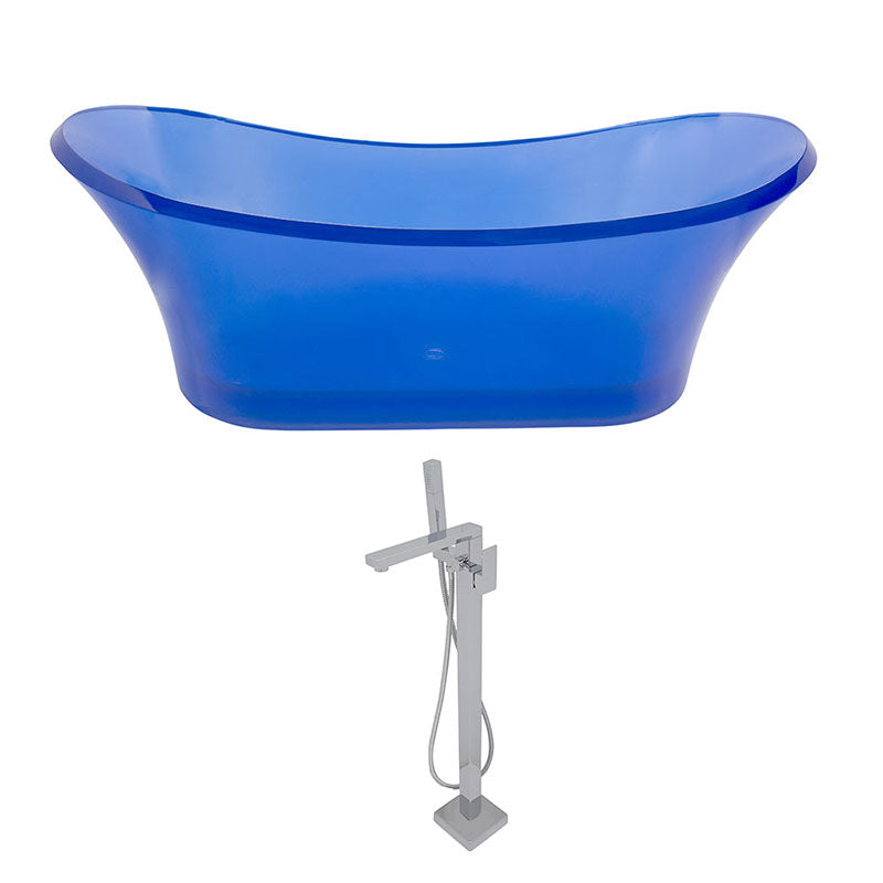 Anzzi Azul 5.8 ft. Man-Made Stone Freestanding Non-Whirlpool Bathtub in Regal Blue and Dawn Series Faucet in Chrome