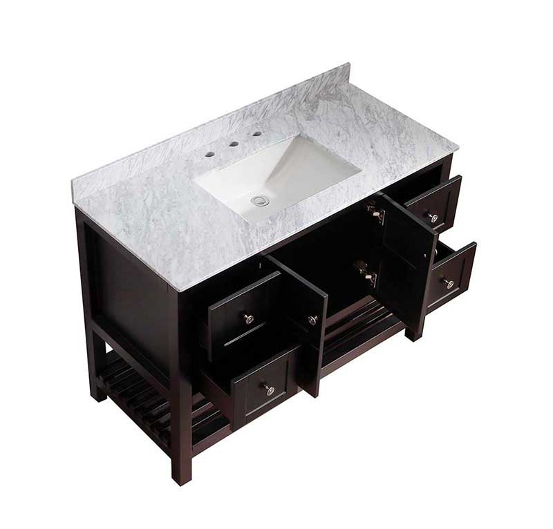 Anzzi Montaigne 48 in. W x 22 in. D Vanity in Espresso with Marble Vanity Top in Carrara White with White Basin and Mirror 13