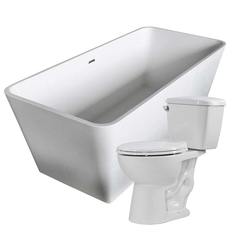 Anzzi Cenere 58.25 in. Solid Surface Soaking Bathtub with Cavalier 2-piece 1.28 GPF Single Flush Toilet FTAZ501-T063