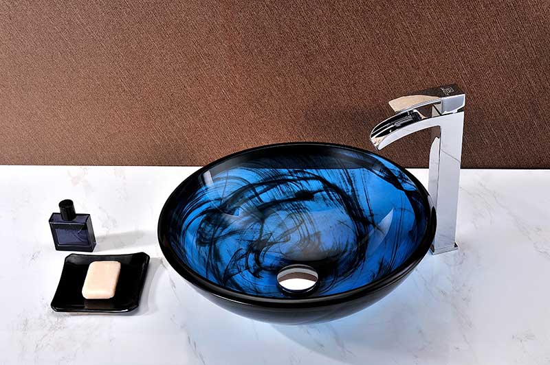 Anzzi Thalu Series Deco-Glass Vessel Sink in Sapphire Wisp N48 5