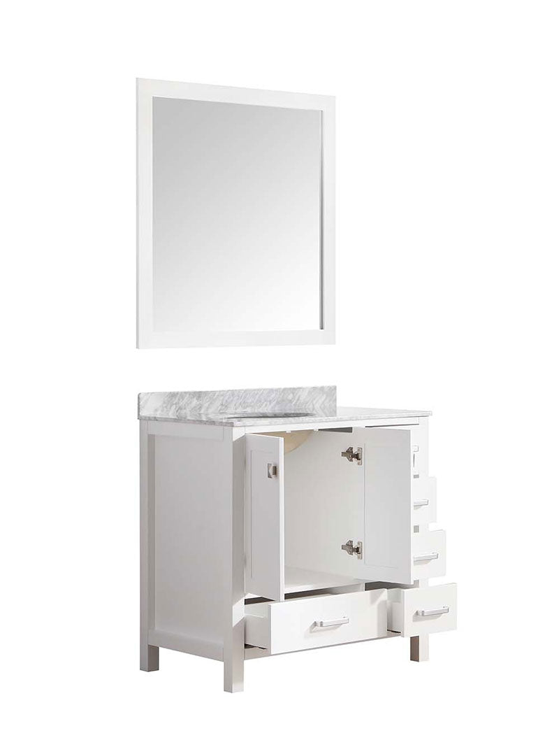 Anzzi Chateau 36 in. W x 22 in. D Vanity in White with Marble Vanity Top in Carrara White with White Basin and Mirror 17