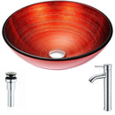 Anzzi Echo Series Deco-Glass Vessel Sink in Lustrous Red with Fann Faucet in Chrome