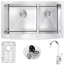 Anzzi ELYSIAN Farmhouse Stainless Steel 36 in. 0-Hole Kitchen Sink and Faucet Set with Opus Faucet in Polished Chrome