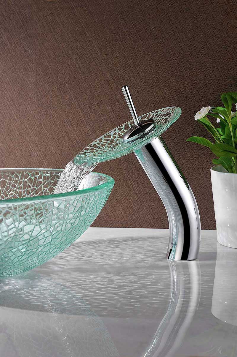 Anzzi Choir Series Deco-Glass Vessel Sink in Crystal Clear Mosaic with Matching Chrome Waterfall Faucet 4