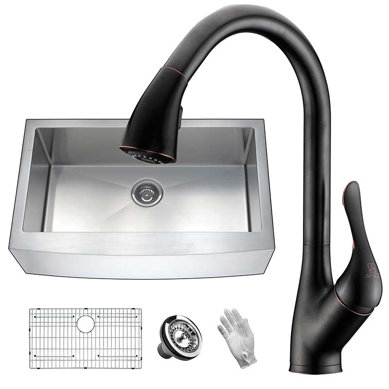 Anzzi Elysian Farmhouse 36 in. Single Bowl Kitchen Sink with Faucet in Oil Rubbed Bronze KAZ36201A-031O