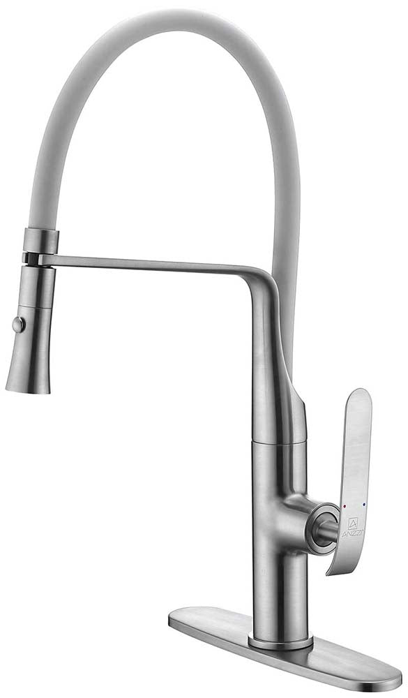 Anzzi Accent Single Handle Pull-Down Sprayer Kitchen Faucet in Brushed Nickel KF-AZ003BN 12