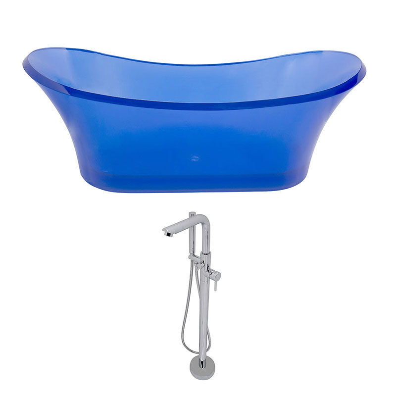 Anzzi Azul 5.8 ft. Man-Made Stone Freestanding Non-Whirlpool Bathtub in Regal Blue and Sens Series Faucet in Chrome