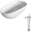 Anzzi Fiume 5.6 ft. Man-Made Stone Freestanding Non-Whirlpool Bathtub in Matte White and Kase Series Faucet in Chrome