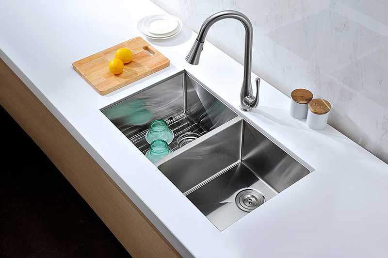 Anzzi VANGUARD Series 32 in. Under Mount 50/50 Dual Basin Handmade Stainless Steel Kitchen Sink 3
