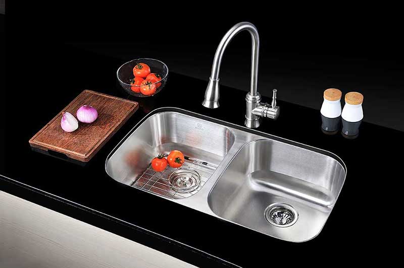 Anzzi MOORE Series 32 in. Under Mount 50/50 Dual Basin Stainless Steel Kitchen Sink 4