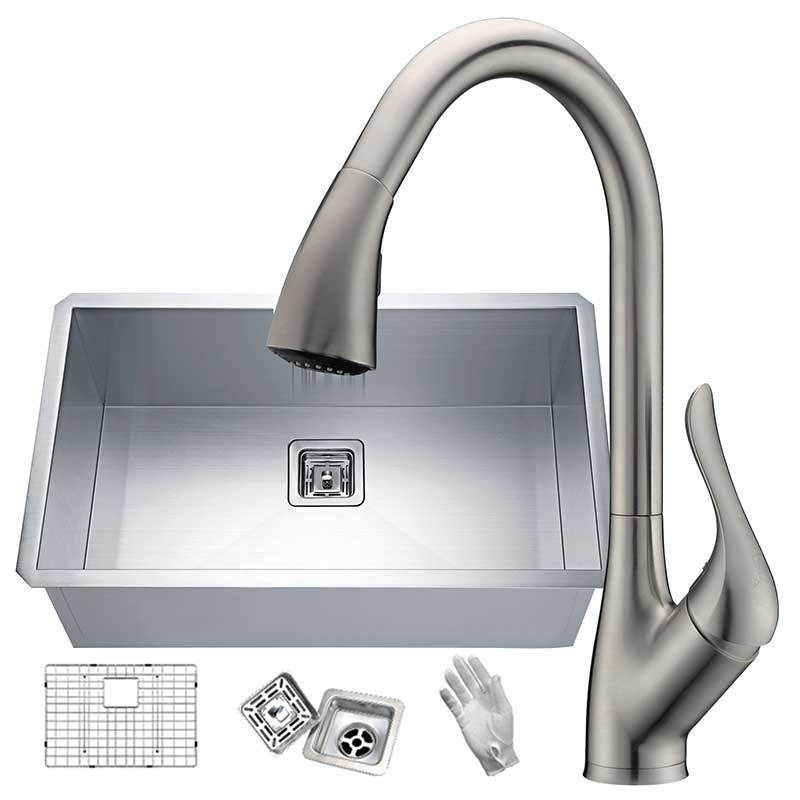 Anzzi Vanguard Undermount 30 in. Single Bowl Kitchen Sink with Faucet in Brushed Nickel KAZ30181AS-031B