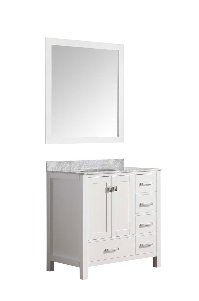 Anzzi Chateau 36 in. W x 22 in. D Vanity in White with Marble Vanity Top in Carrara White with White Basin and Mirror 14