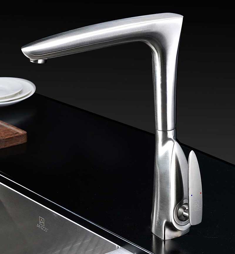 Anzzi VANGUARD Undermount Stainless Steel 32 in. 0-Hole Single Bowl Kitchen Sink with Timbre Faucet in Brushed Nickel 2