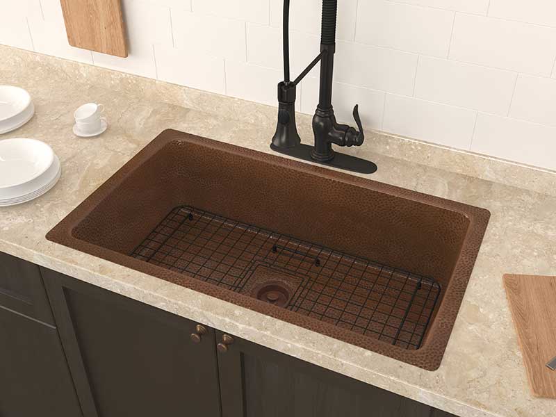 Anzzi Gilbert Drop-in Handmade Copper 31 in. 0-Hole Single Bowl Kitchen Sink in Hammered Antique Copper SK-031 3