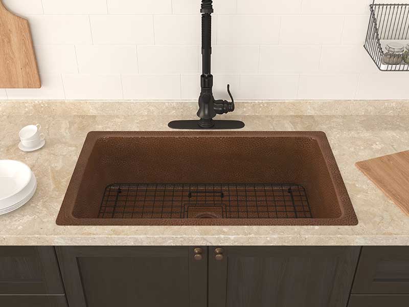 Anzzi Gilbert Drop-in Handmade Copper 31 in. 0-Hole Single Bowl Kitchen Sink in Hammered Antique Copper SK-031 4