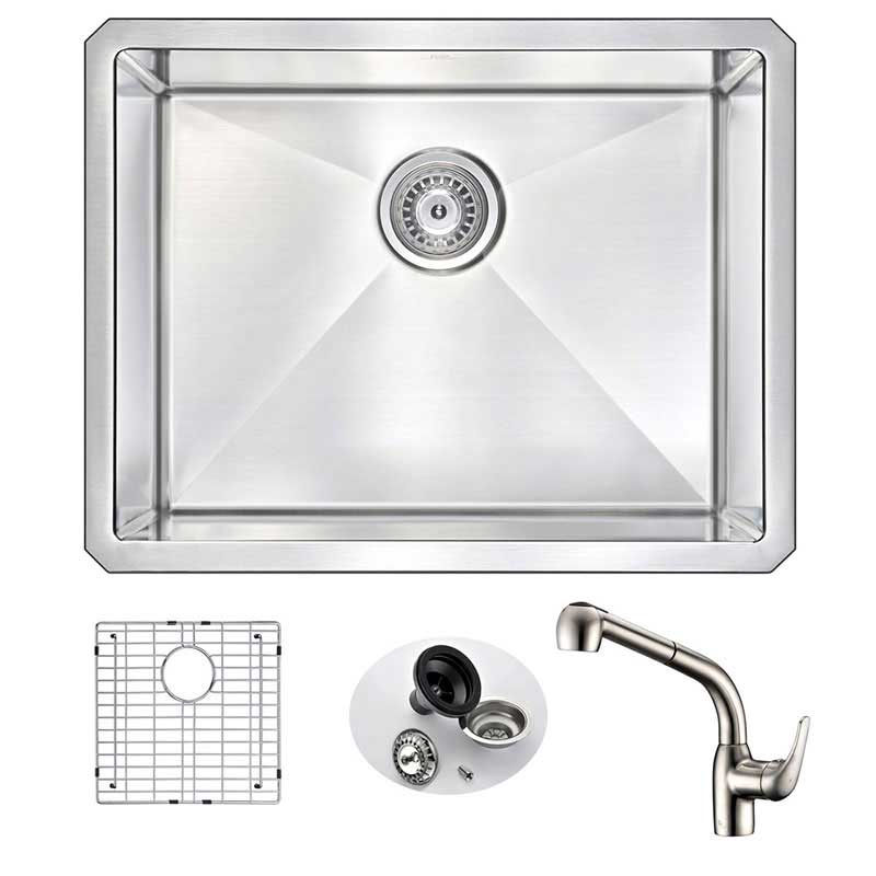 Anzzi VANGUARD Undermount Stainless Steel 23 in. Single Bowl Kitchen Sink and Faucet Set with Harbour Faucet in Brushed Nickel