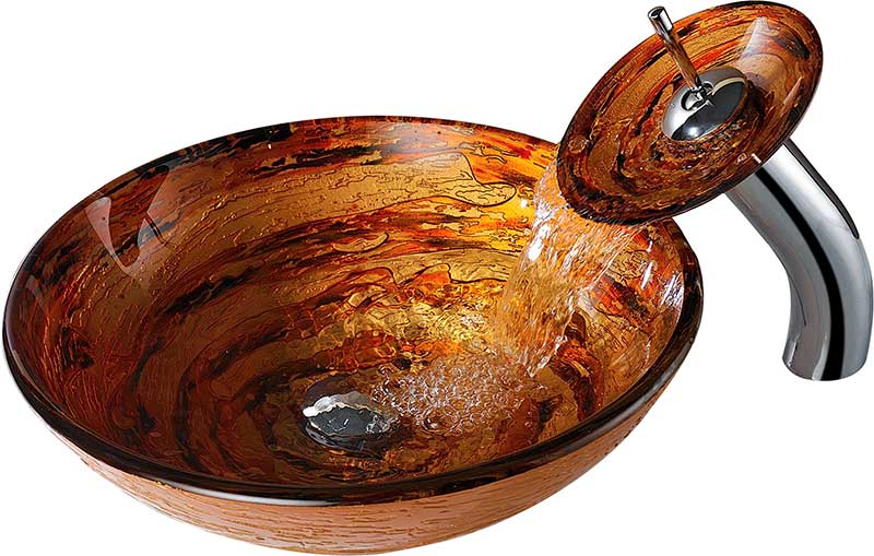 Anzzi Komaru Series Vessel Sink in Brown with Pop-Up Drain and Matching Faucet in Lustrous Brown LS-AZ8111