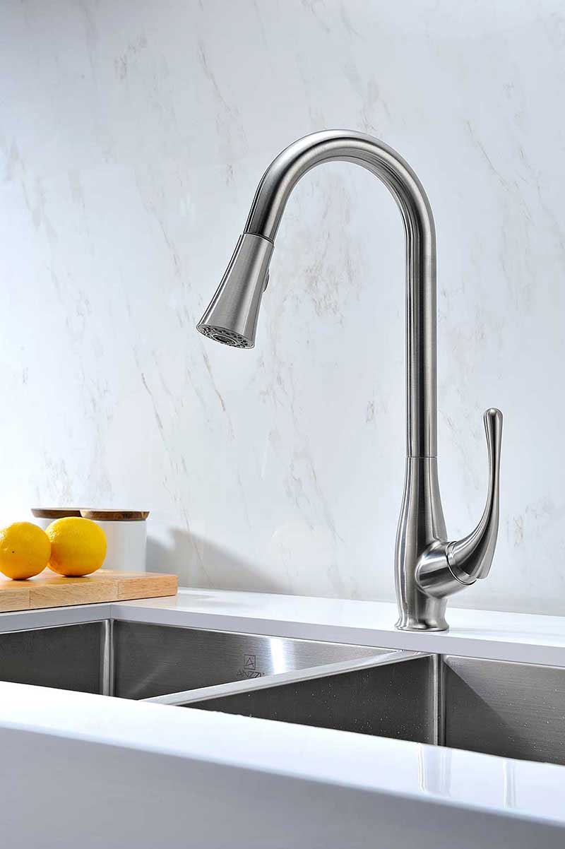 Anzzi Singer Pull Down Single Handle Kitchen Faucet in Brushed Nickel 2