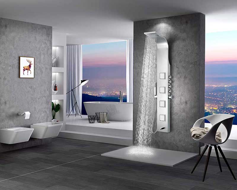Anzzi MESA Series 64 in. Full Body Shower Panel System with Heavy Rain Shower and Spray Wand in Brushed Steel 13