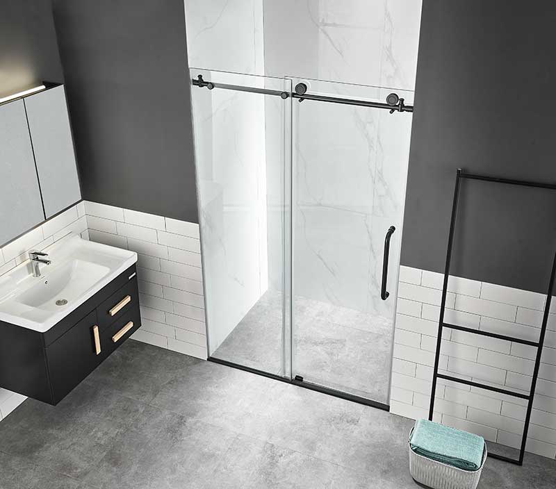 Anzzi Madam Series 48 in. by 76 in. Frameless Sliding Shower Door in Matte Black with Handle SD-AZ13-01MB 3