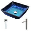 Anzzi Viace Series Deco-Glass Vessel Sink in Blazing Blue with Fann Faucet in Brushed Nickel