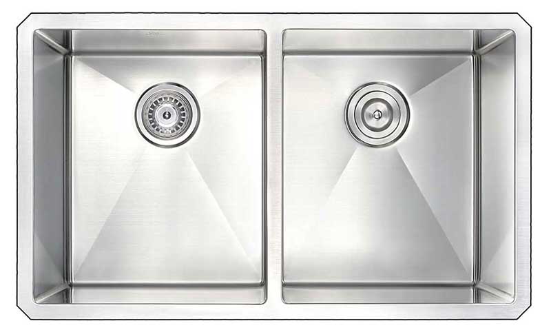 Anzzi VANGUARD Series 32 in. Under Mount 50/50 Dual Basin Handmade Stainless Steel Kitchen Sink 11