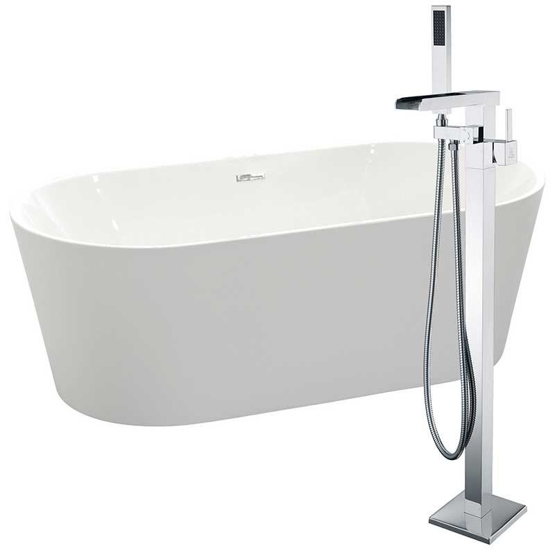 Anzzi Chand 67 in. Acrylic Flatbottom Non-Whirlpool Bathtub in White with Union Faucet in Polished Chrome FTAZ098-0059C