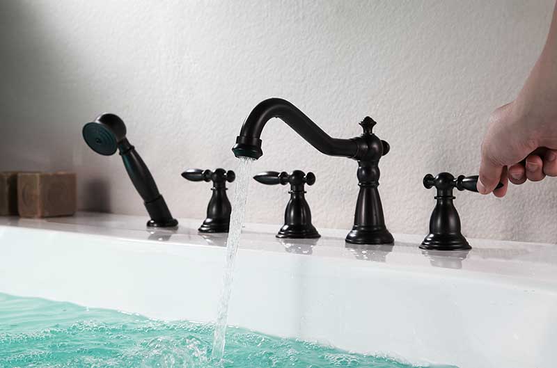 Anzzi Patriarch 2-Handle Deck-Mount Roman Tub Faucet with Handheld Sprayer in Oil Rubbed Bronze FR-AZ091ORB 5