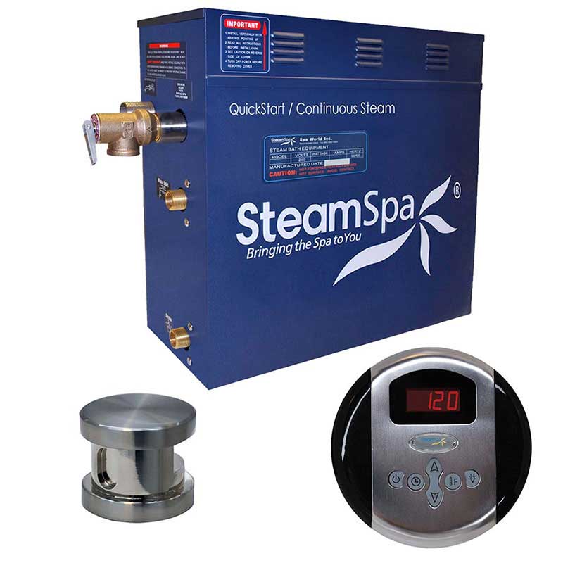 SteamSpa Oasis 4.5 KW QuickStart Acu-Steam Bath Generator Package in Brushed Nickel