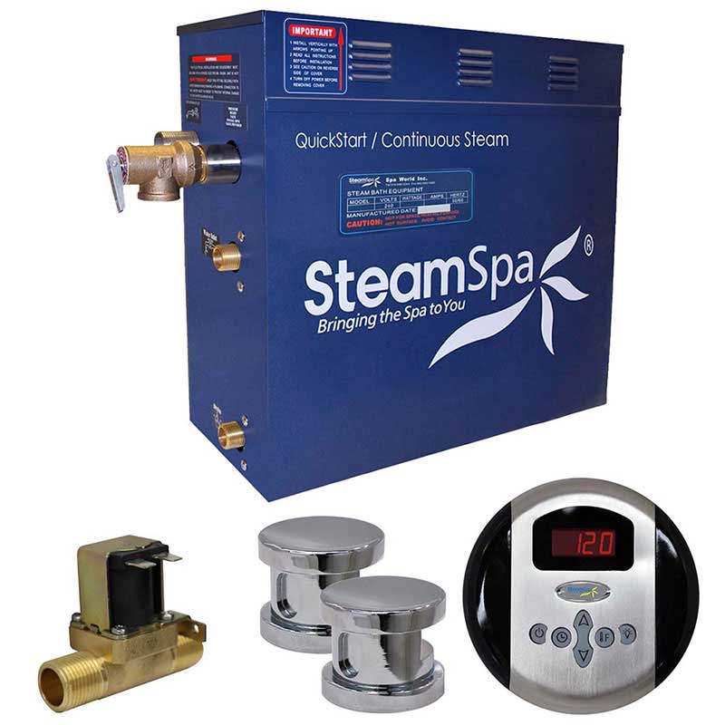 SteamSpa Oasis 10.5 KW QuickStart Acu-Steam Bath Generator Package with Built-in Auto Drain in Polished Chrome