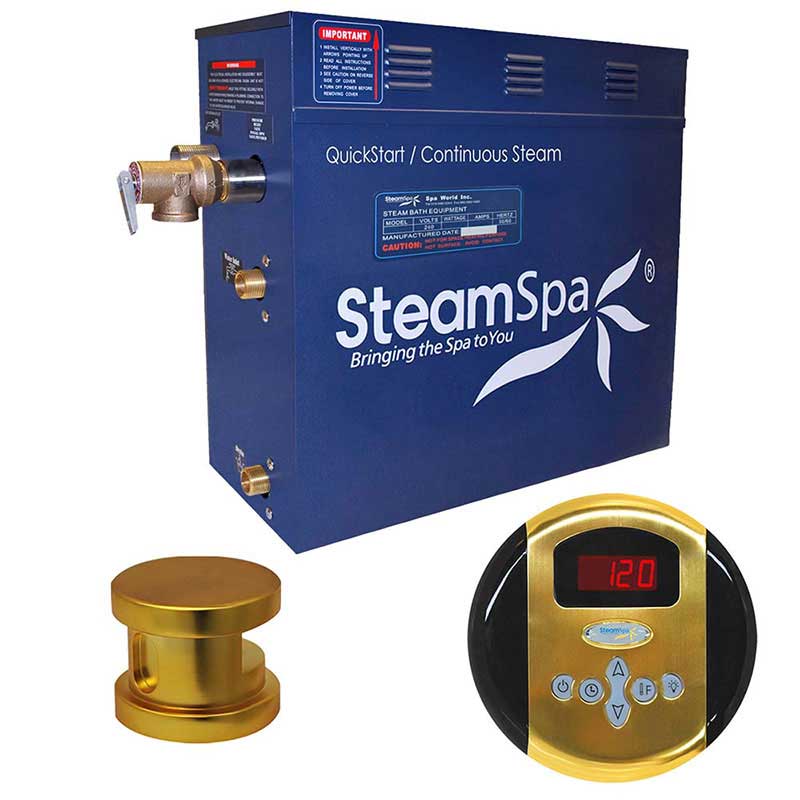 SteamSpa Oasis 4.5 KW QuickStart Acu-Steam Bath Generator Package in Polished Gold