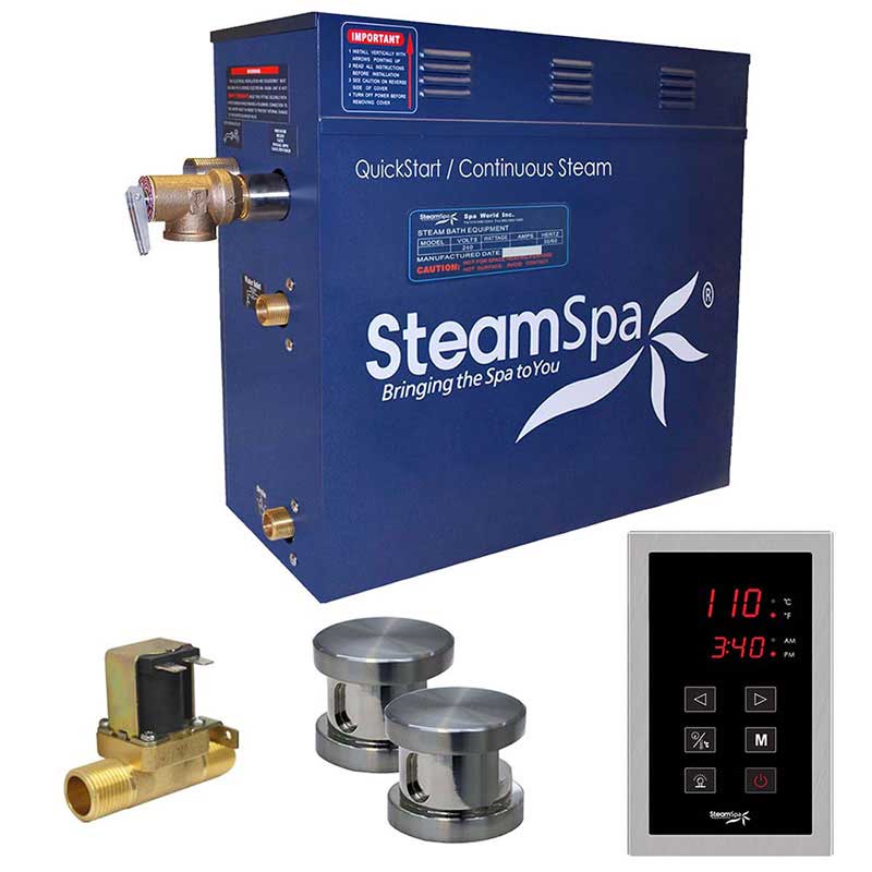 SteamSpa Oasis 12 KW QuickStart Acu-Steam Bath Generator Package with Built-in Auto Drain in Brushed Nickel
