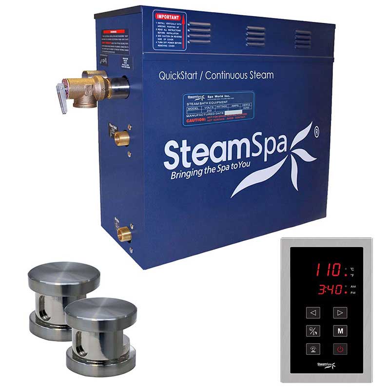 SteamSpa Oasis 12 KW QuickStart Acu-Steam Bath Generator Package in Brushed Nickel