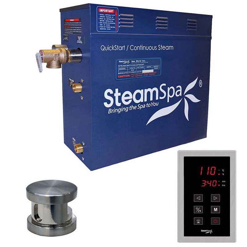SteamSpa Oasis 9 KW QuickStart Acu-Steam Bath Generator Package in Brushed Nickel