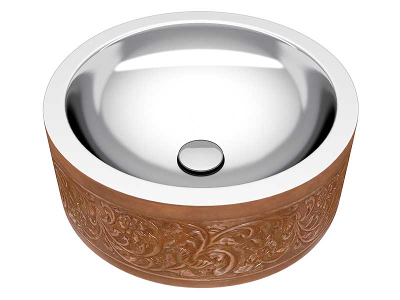 Anzzi Fleet 16 in. Handmade Vessel Sink in Polished Antique Copper with Floral Design Exterior LS-AZ337 6