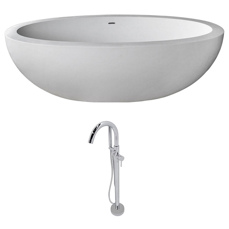 Anzzi Lusso 6.3 ft. Man-Made Stone Freestanding Non-Whirlpool Bathtub in Matte White and Kros Series Faucet in Chrome