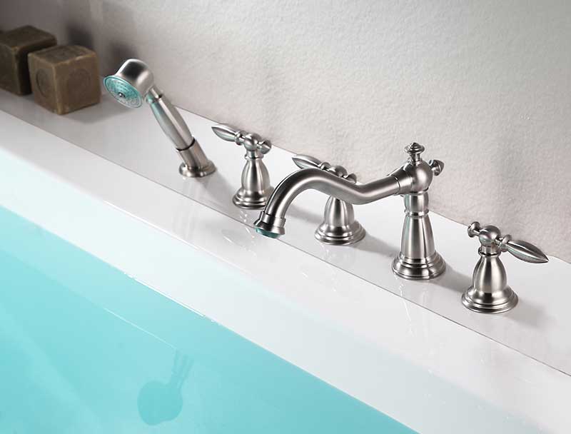 Anzzi Patriarch 2-Handle Deck-Mount Roman Tub Faucet with Handheld Sprayer in Brushed Nickel FR-AZ091BN 3