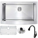 Anzzi ELYSIAN Farmhouse Stainless Steel 32 in. 0-Hole Kitchen Sink and Faucet Set with Accent Faucet in Oil Rubbed Bronze