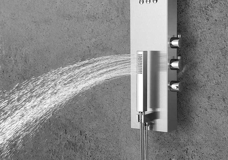 Anzzi Pier 48 in. Full Body Shower Panel with Heavy Rain Shower and Spray Wand in Brushed Steel SP-AZ076 9