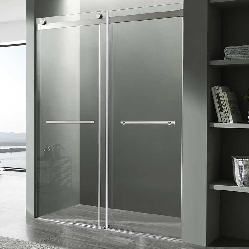Anzzi Kahn Series 48 in. x 76 in. Frameless Sliding Shower Door with Horizontal Handle in Brushed Nickel SD-FRLS05801BN