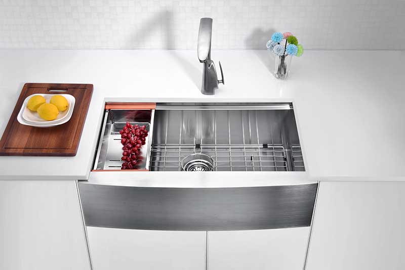 Anzzi Aegis Farmhouse Stainless Steel 33 in. 0-Hole Single Bowl Kitchen Sink with Cutting Board and Colander K-AZ3320-1Ac 2