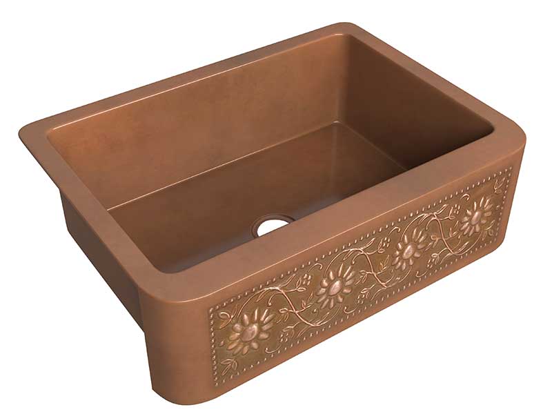 Anzzi Cilicia Farmhouse Handmade Copper 30 in. 0-Hole Single Bowl Kitchen Sink with Daisy Design Panel in Polished Antique Copper SK-015 5